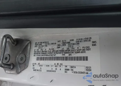 2013 Ford Escape Se from USA, damaged, VIN 1FMCU9GX5DUC92747